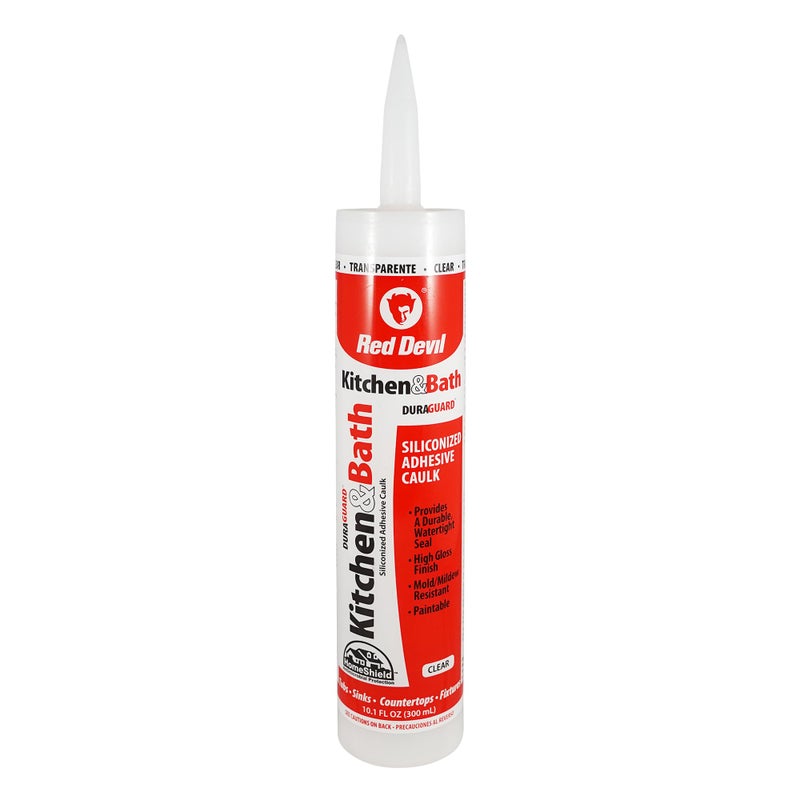 Red Devil 0408 Silicone Acrylic Caulk & Sealant, 100% Waterproof, Paintable, Clear Caulking for Kitchen, Bathroom, Window, With Duraguard, 10.1 oz, Clear, Made in USA - Image 1